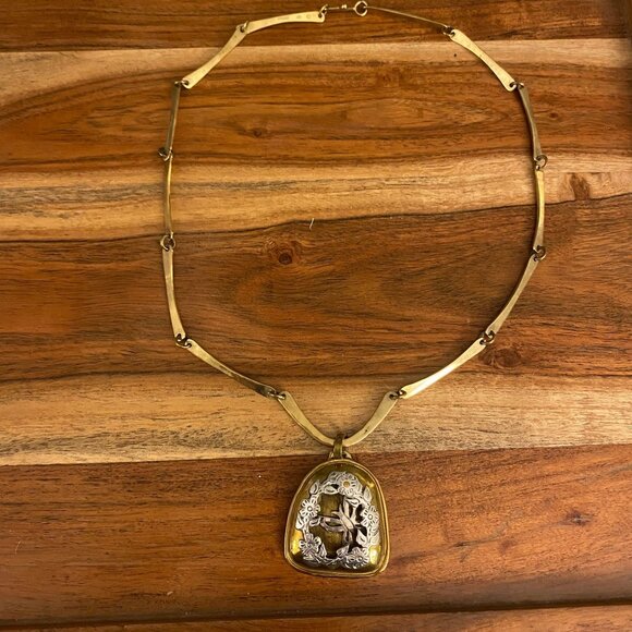 RETIRED Jeep Collins Brass Butterfly Shadowbox Necklace, 22" - Picture 2 of 5